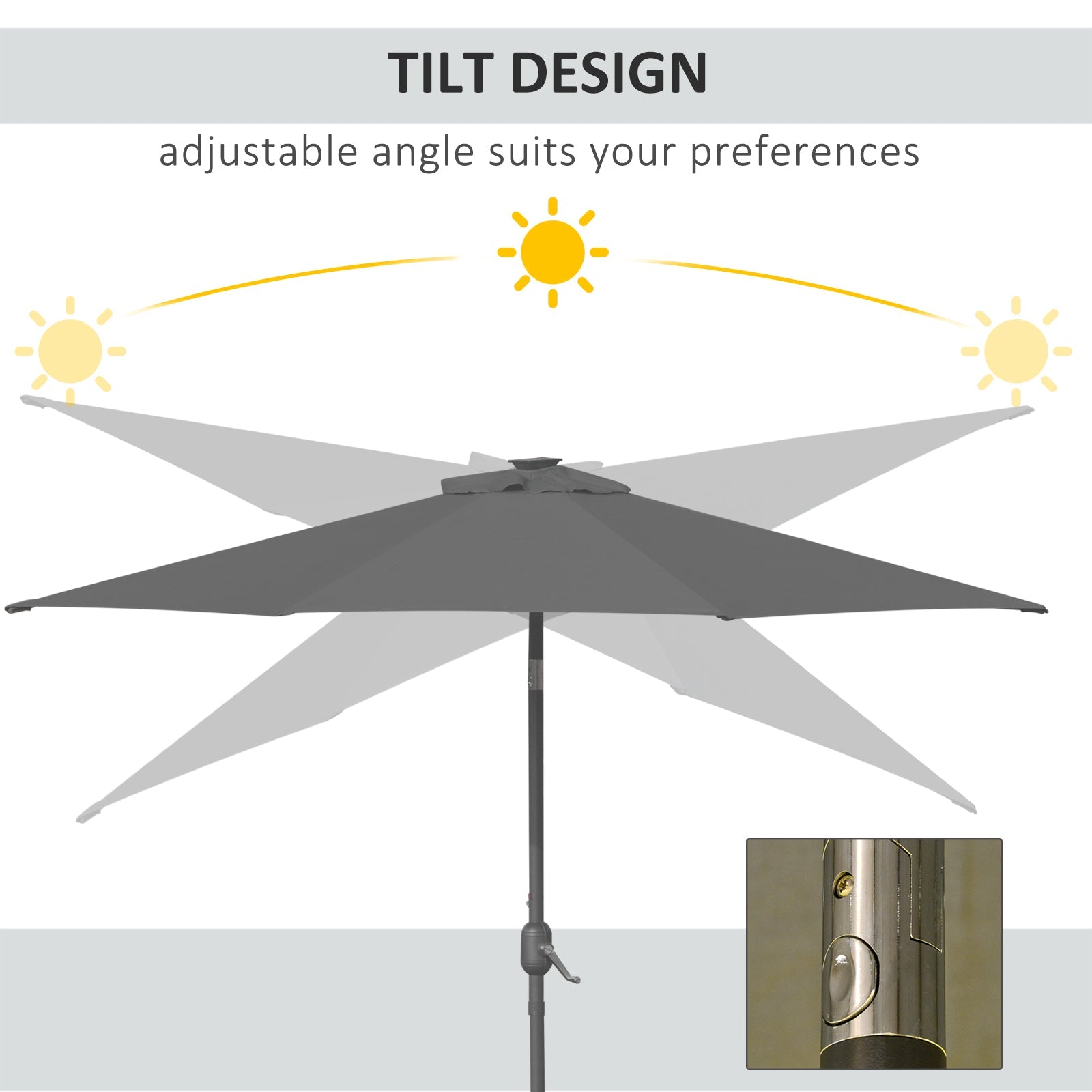 Outsunny Solar Twilight Canopy: 9ft Outdoor Sunshade with 24 LED Lights, Tilting Umbrella Charcoal Grey
