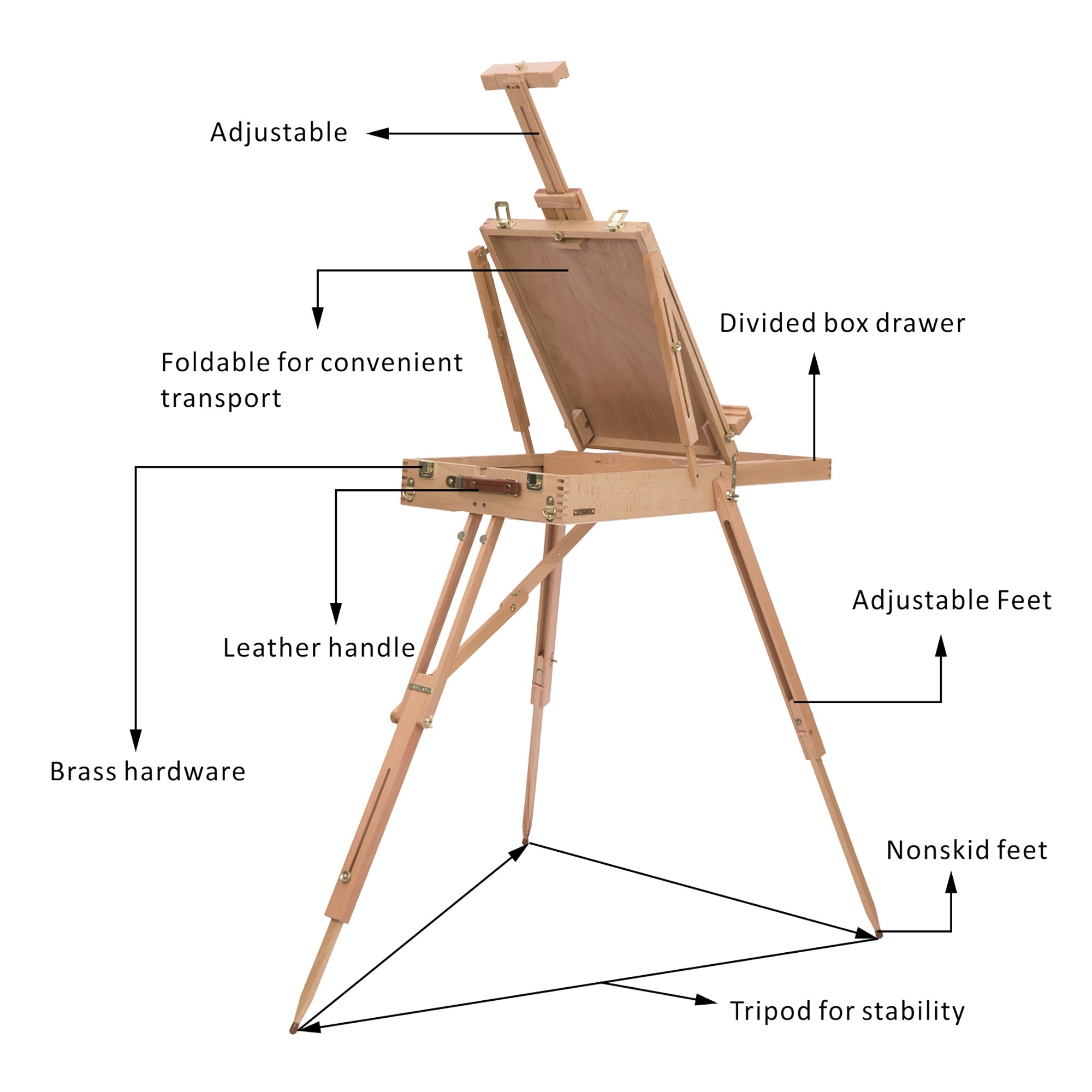 HOMCOM Foldable Art Easel 72.4" Portable Sketch Box French Style Wood Stand Drawer Palette Shoulder Strap Hold Canvas Artist Supplies