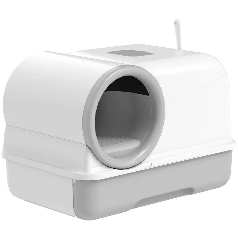 Cat Litter Box Easy Clean Drawer Odor Control Hooded Cat Litter Tray with Scoop White and Grey