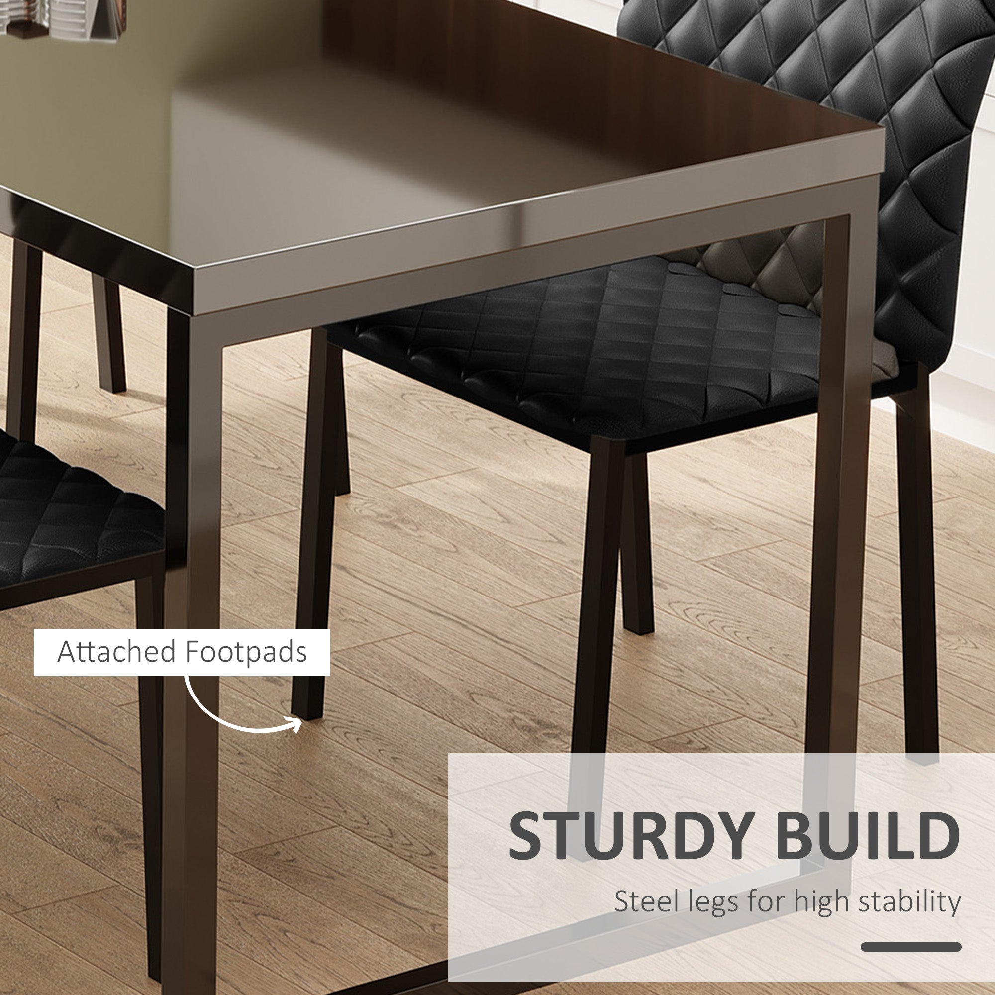 HOMCOM Set of 6 Modern Dining Chairs, Tufted High Back Side Chairs with Upholstered Seat, Steel Legs for Living Room, Black