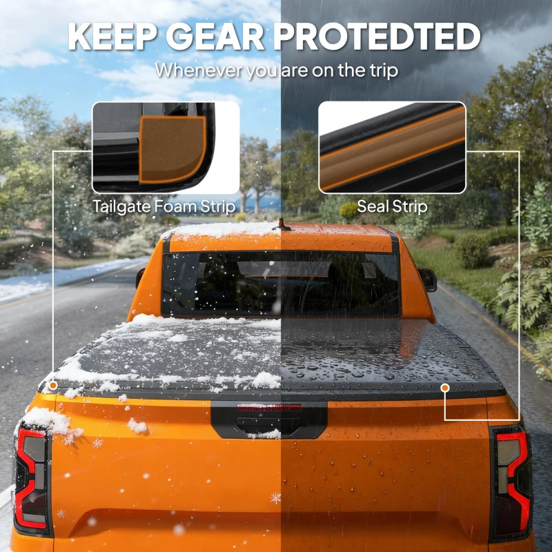 6.5'' Soft Tri-Fold Truck Bed Tonneau Cover for 6.4 ft Bed, Truck Bed Cover with Seal Strip, Black