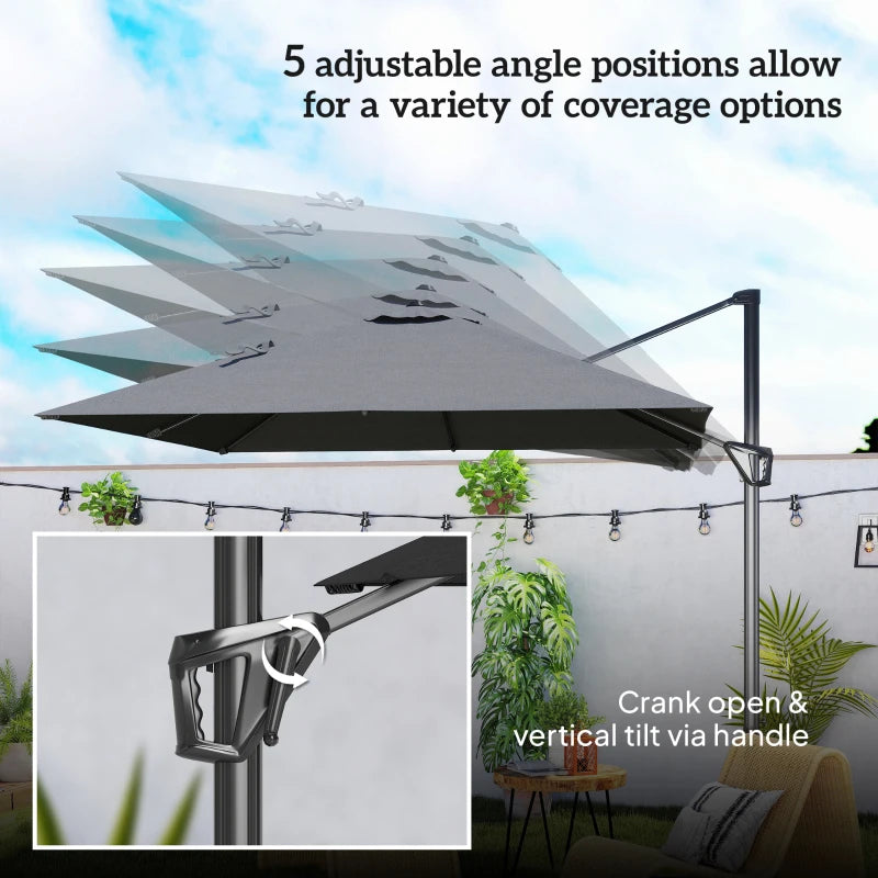 8'x8' Square Patio Hanging Offset Umbrella, Outdoor Cantilever Parasol w/ Cross Base, Dark Grey