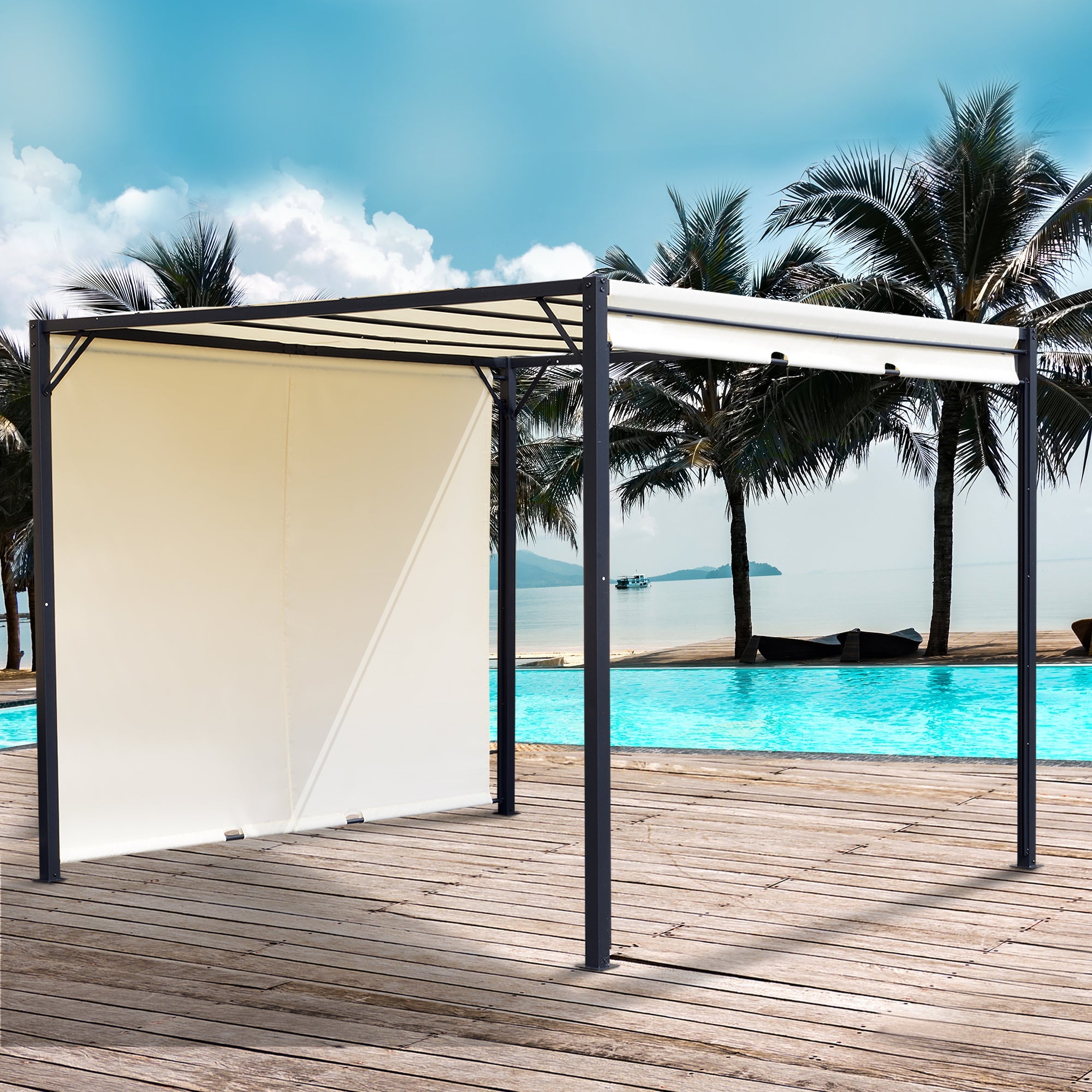 Outsunny 10'x10' Steel Pergola with Retractable Canopy Water Resistant Cream White