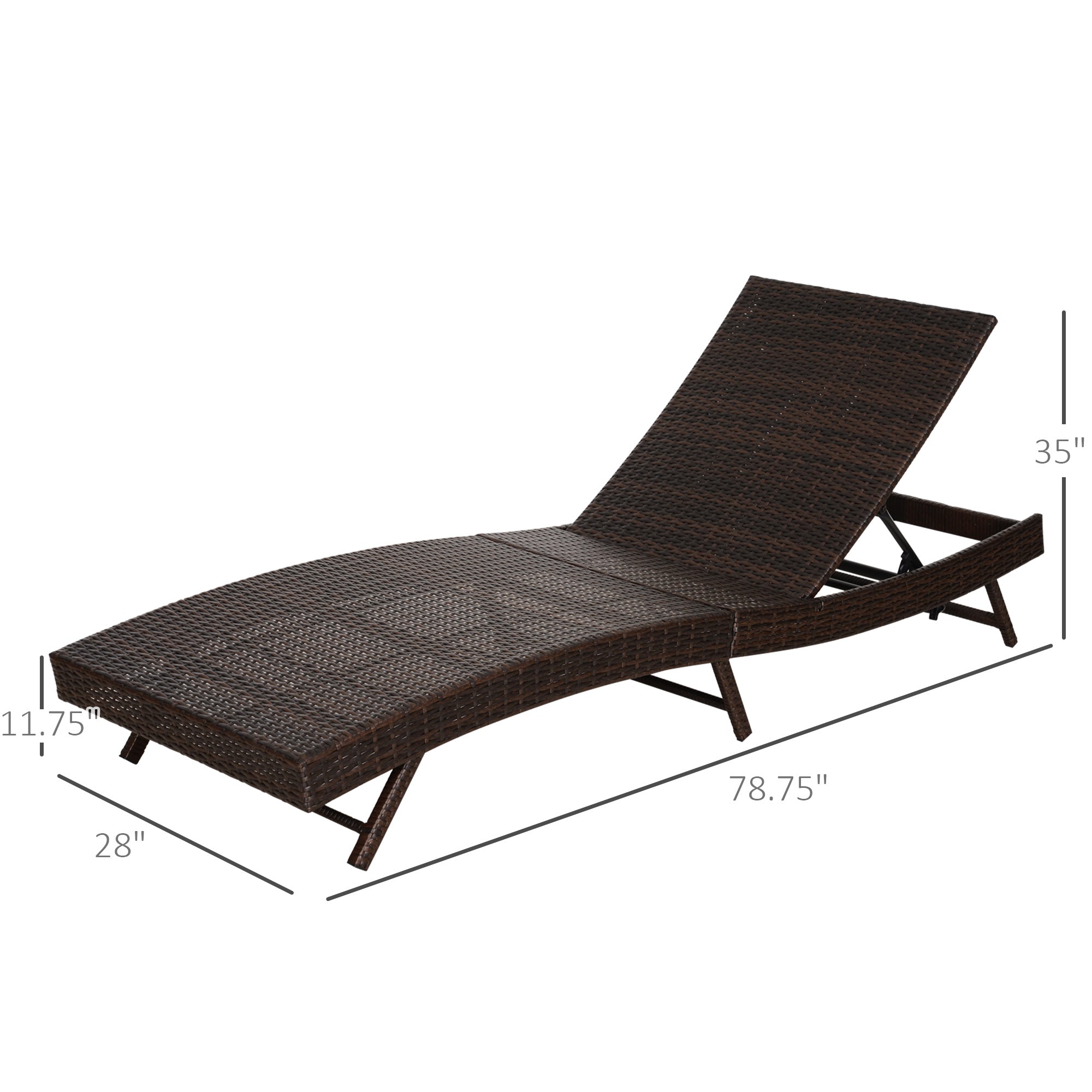 Outsunny Patio Lounger Chair Outdoor Rattan Wicker Chaise 5 Position Back Cream Cushion
