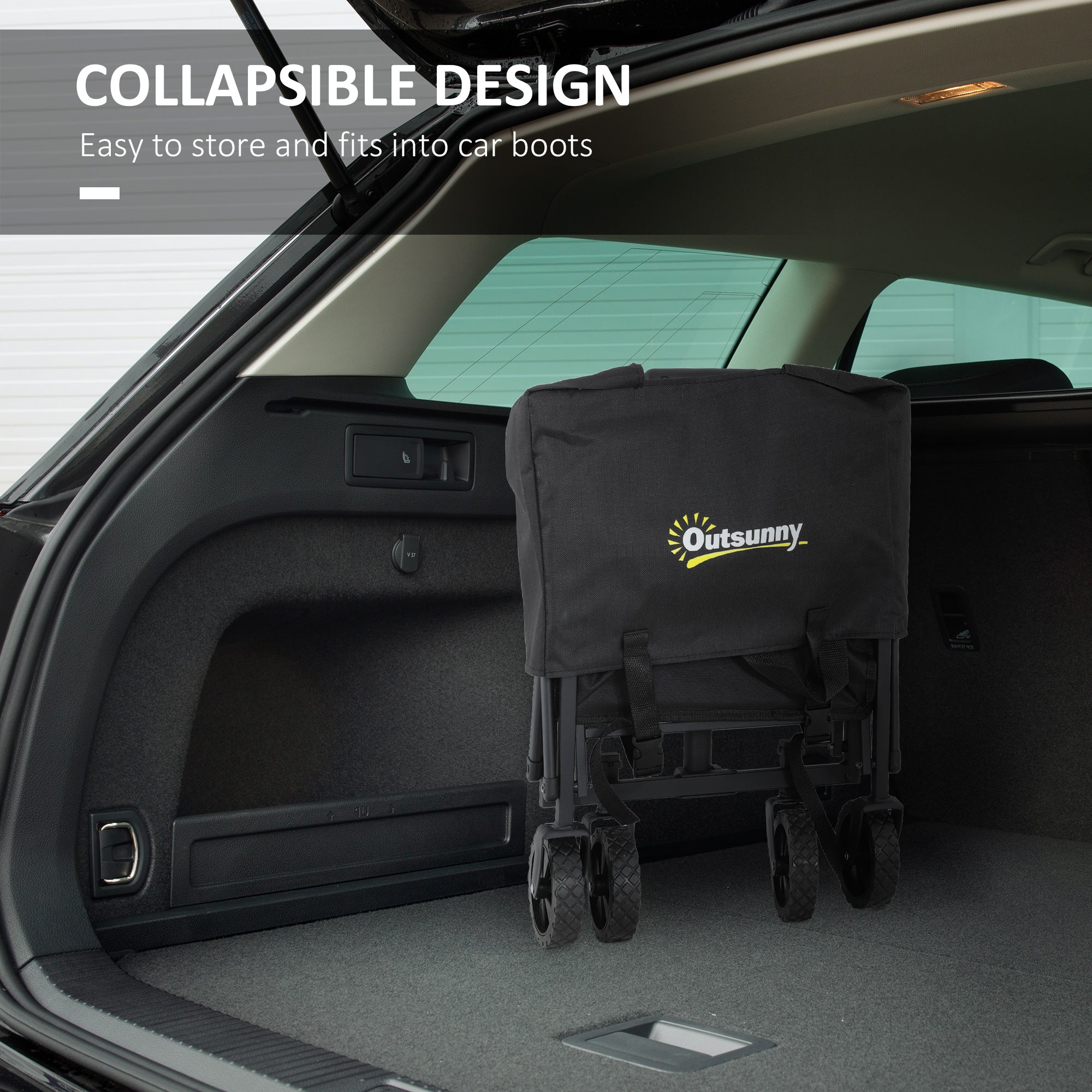 Outsunny Small Collapsible Folding Garden Cart, Heavy Duty Lawn Wagon with Universal Wheels and Adjustable Handle, Black