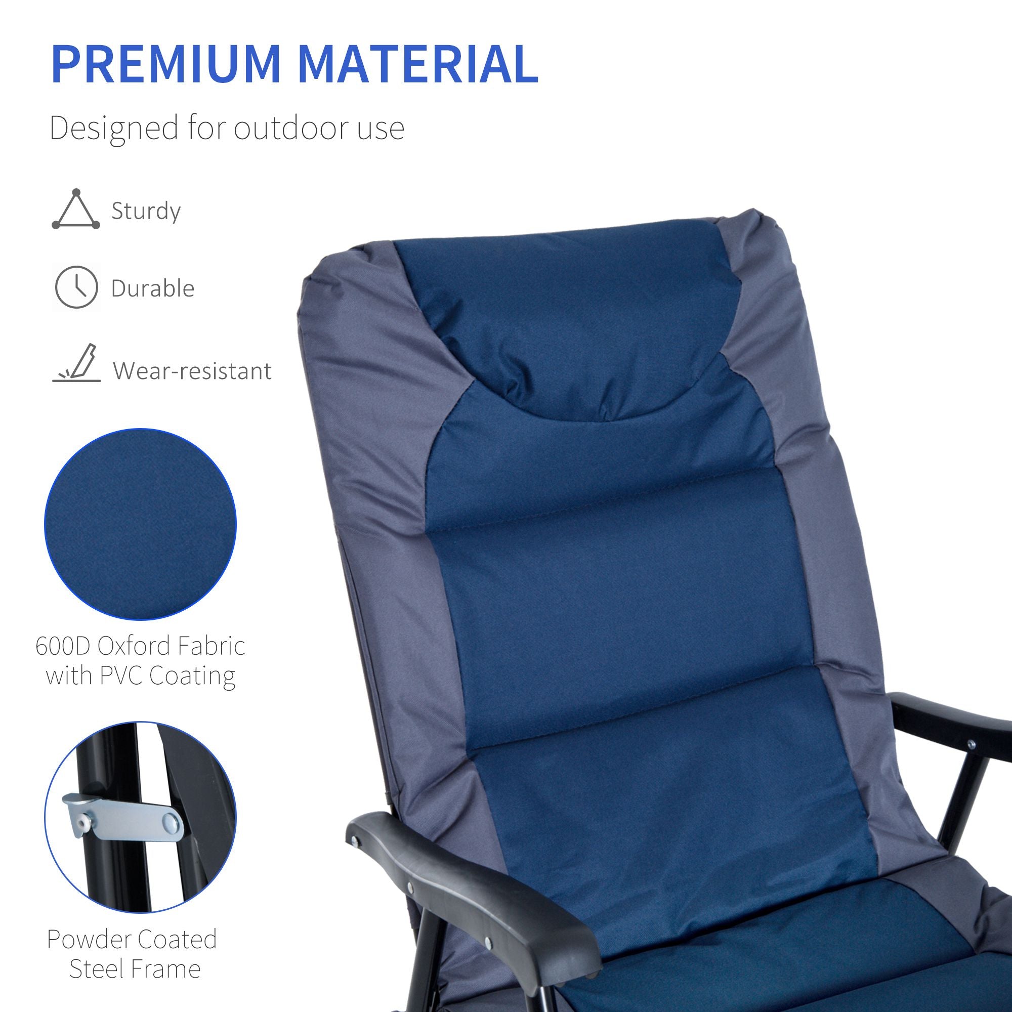 Outsunny Folding Rocking Chair Set 2 Pack Padded with Armrest Navy Blue Grey for Outdoor Comfort