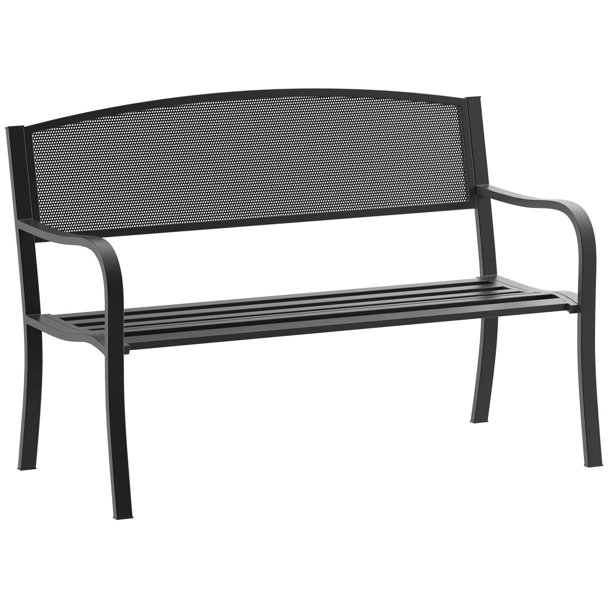 Outsunny 50" Steel Garden Bench Outdoor Patio 2-Person Park Seat Loveseat Black