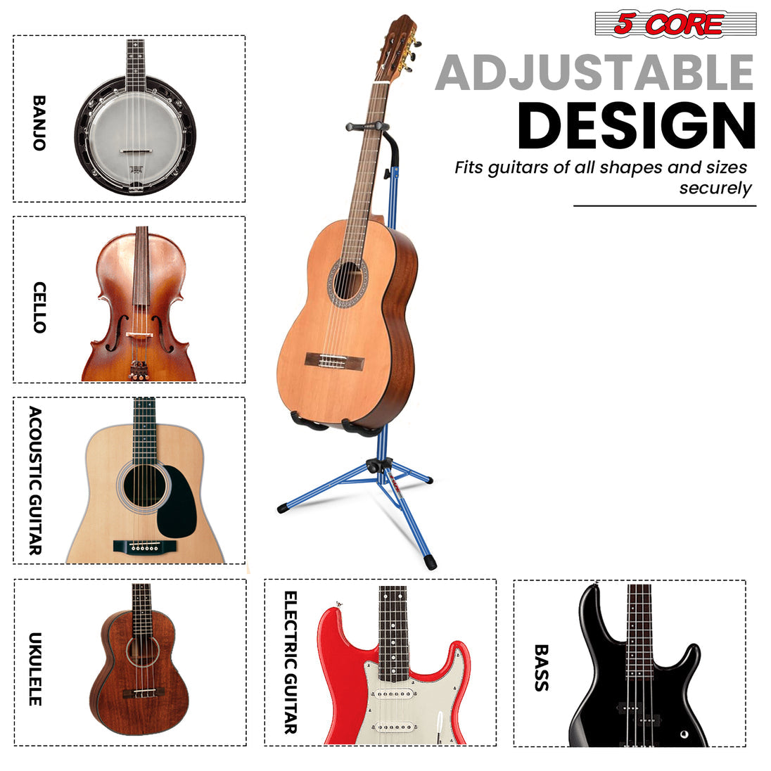 5Core Folding Floor Guitar Stand β Soporte Para Guitarra for Acoustic, Electric, and Bass Guitars
