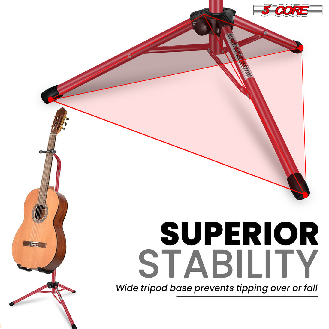 5Core Folding Guitar Stand β Floor Holder Soporte Para Guitarra for Acoustic, Electric, and Bass Guitars
