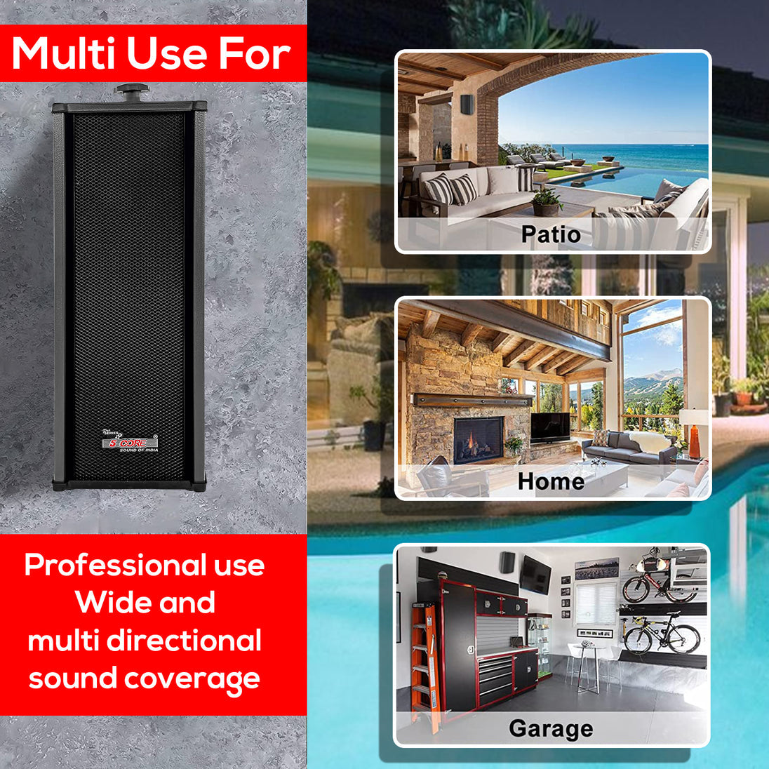 5Core Outdoor Stereo Speakers – 100W Peak Passive In-Wall Home Audio System for Superior Sound Quality