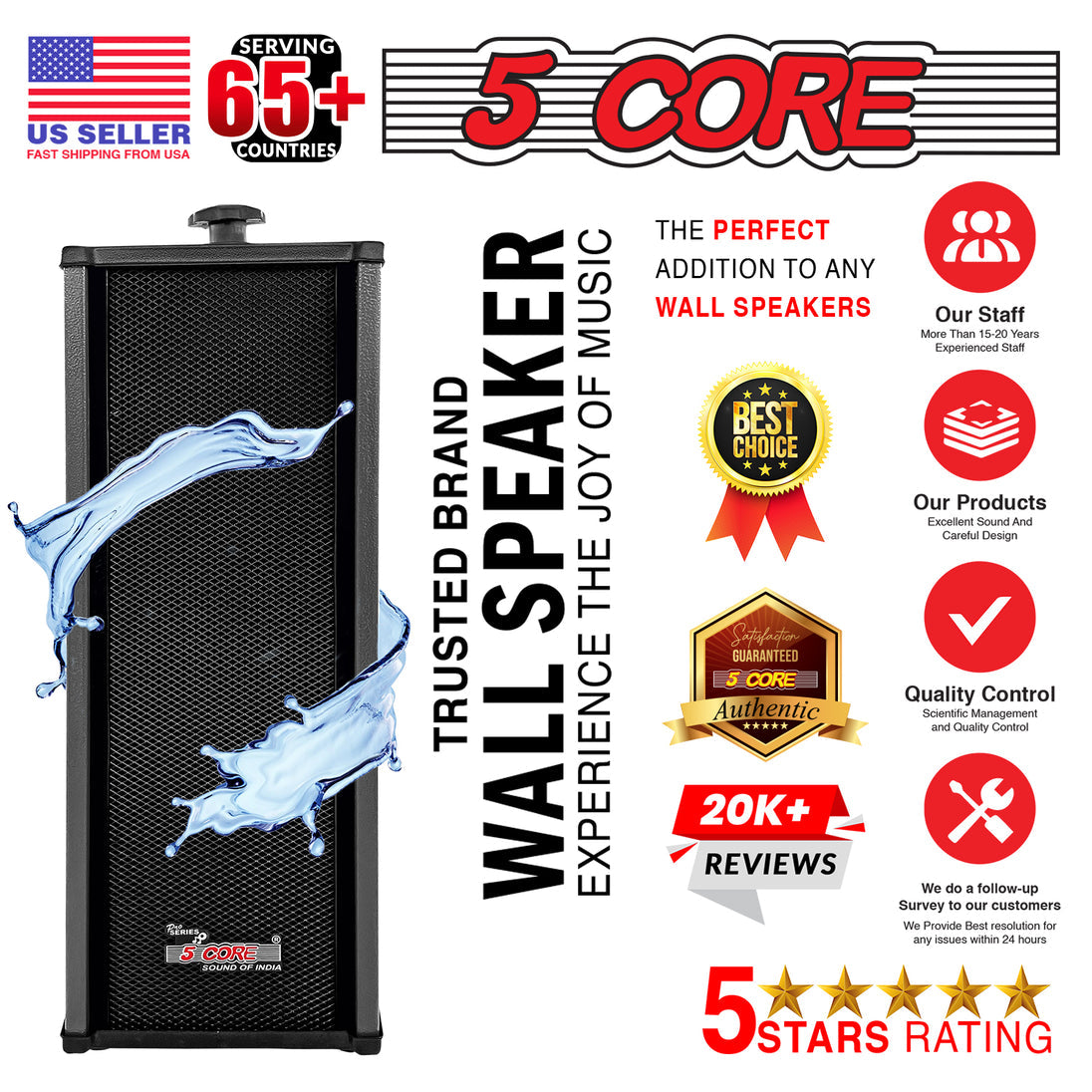 5Core Outdoor Stereo Speakers – 100W Peak Passive In-Wall Home Audio System for Superior Sound Quality