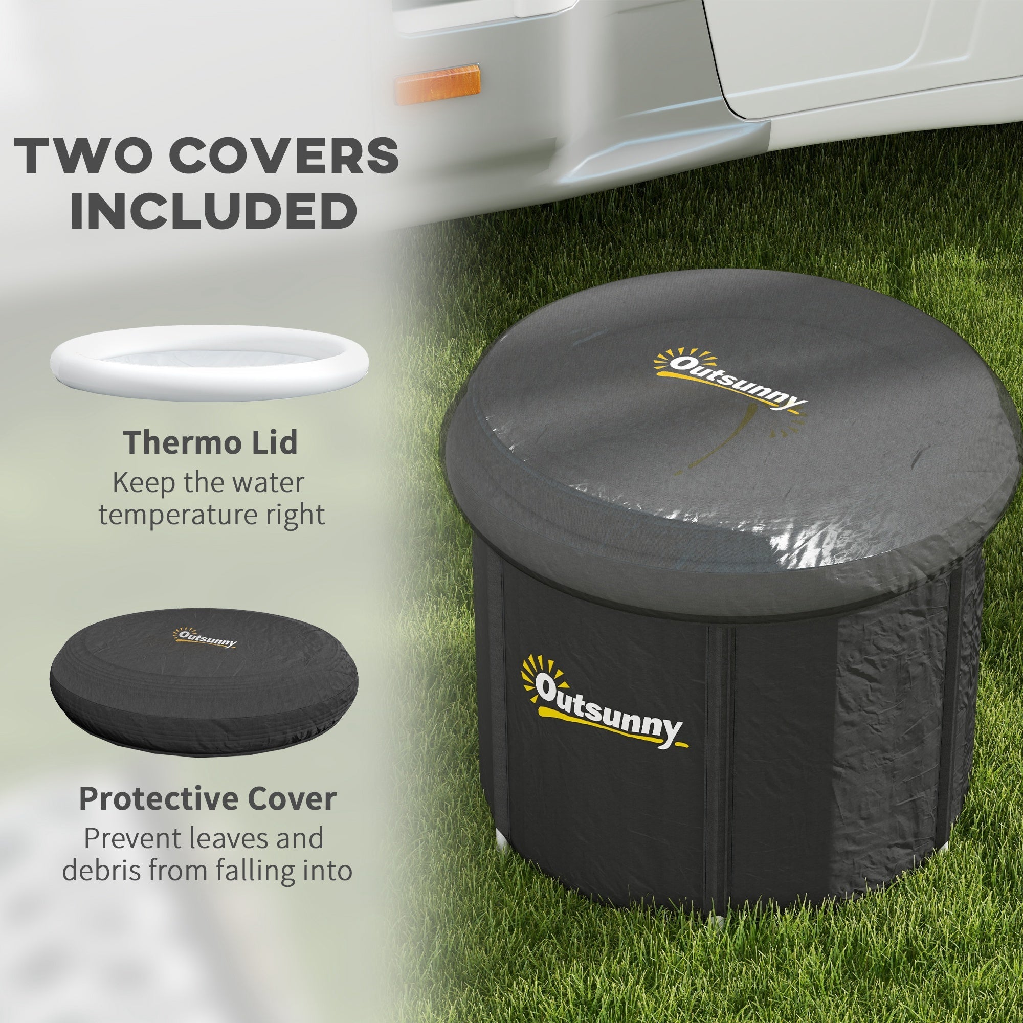 Outsunny Portable Cold Plunge Tub Ice Bath Therapy Tub with Thermo Lid for Athletes Recovery Muscle Relaxation Black