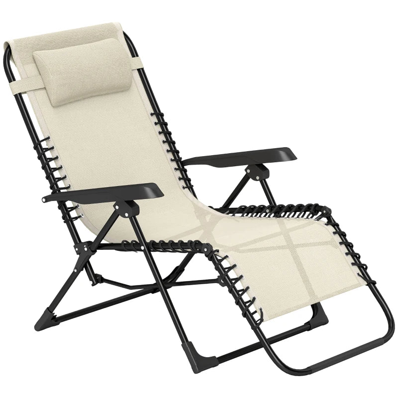 Folding Zero Gravity Chair, 5-Position Adjustable Outdoor Lounge Chair Recliner with Headrest, Beige