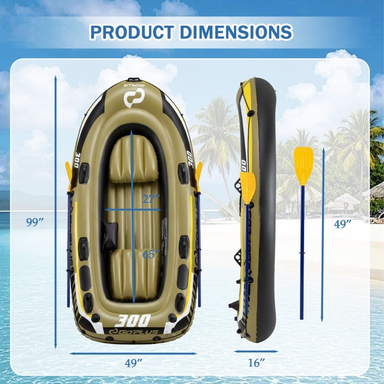 Inflatable Boat 3-Person Fishing Raft Set with Oars and Pump