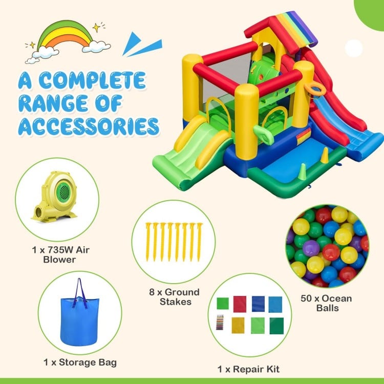 Inflatable Bounce Castle with Double Slides and 735W Blower