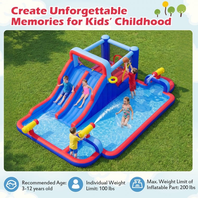 Inflatable Bounce House with 2 Water Slides and 3 Water Cannons With 680W Blower
