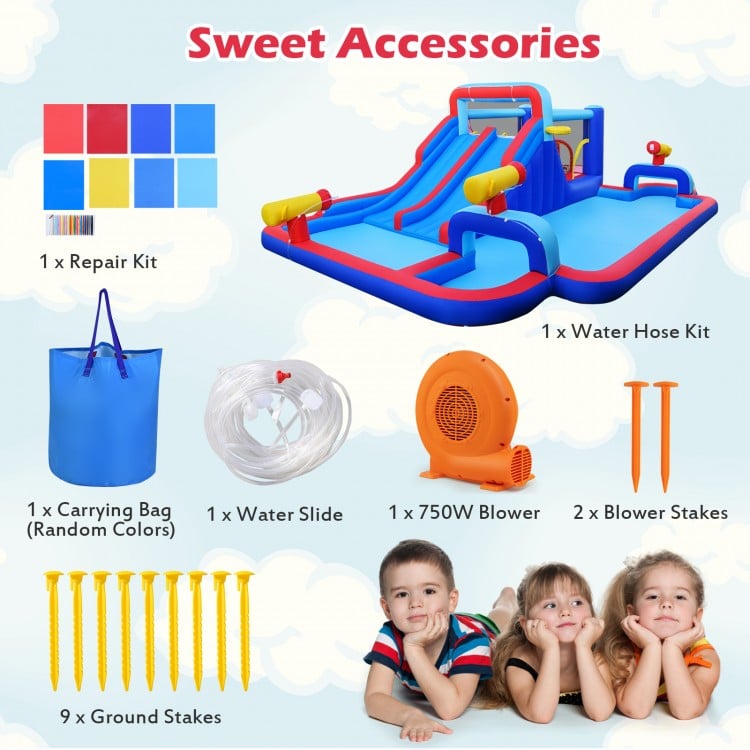 Inflatable Bounce House with 2 Water Slides and 3 Water Cannons With 680W Blower