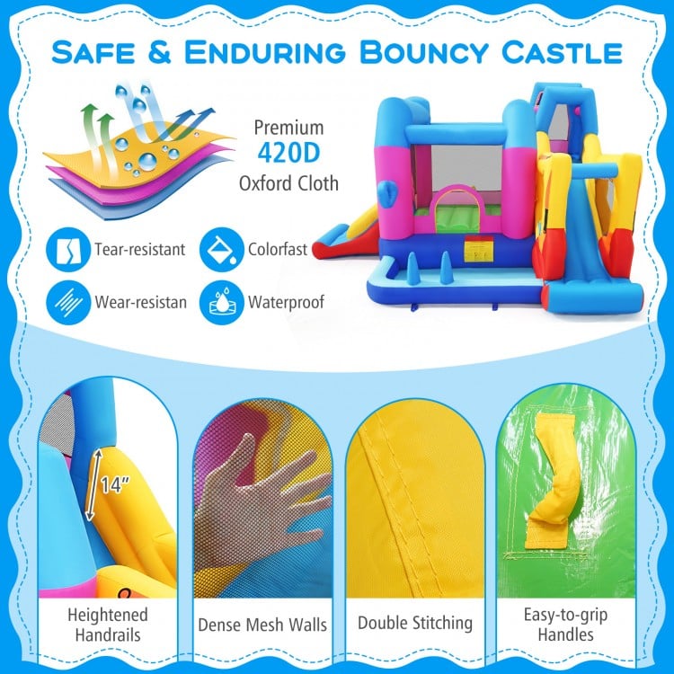 Inflatable Bounce House 8-in-1 Excavator Themed Kids Bouncer with 780W Blower