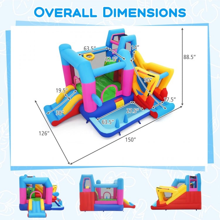 Inflatable Bounce House 8-in-1 Excavator Themed Kids Bouncer with 750W Blower