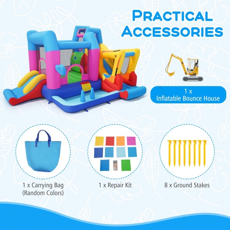 Inflatable Bounce House 8-in-1 Excavator Themed Kids Bouncer