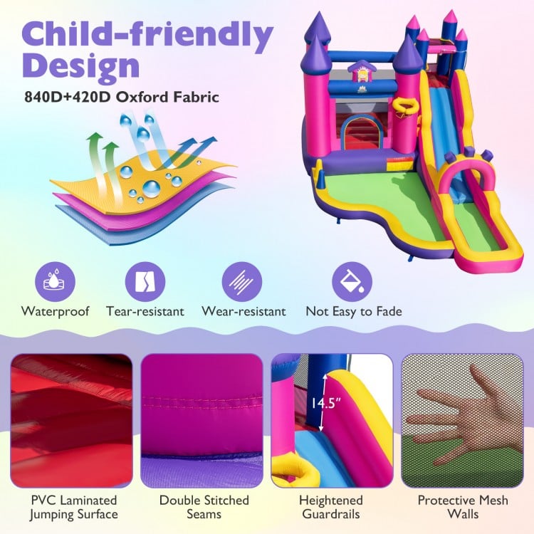 Inflatable Water Slide Princess Themed Bounce Castle with Climbing Wall 680W Blower Included