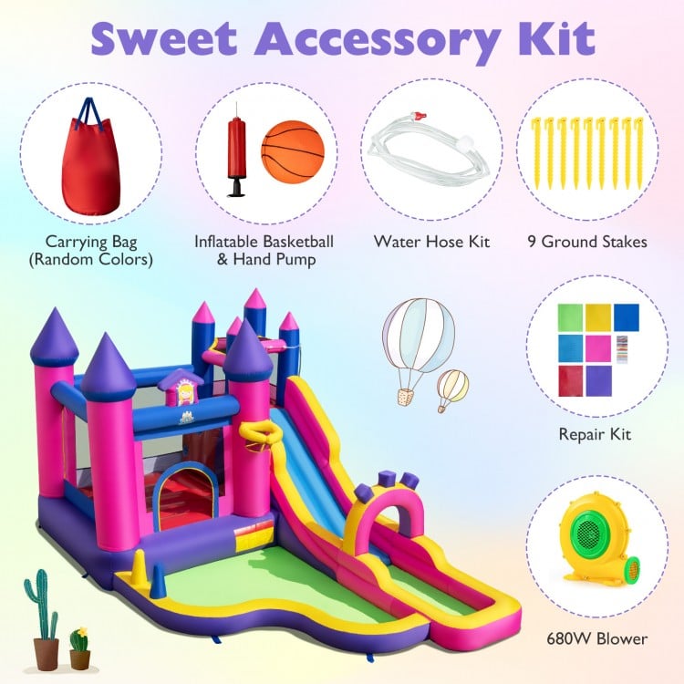 Inflatable Water Slide Princess Themed Bounce Castle with Climbing Wall 680W Blower Included