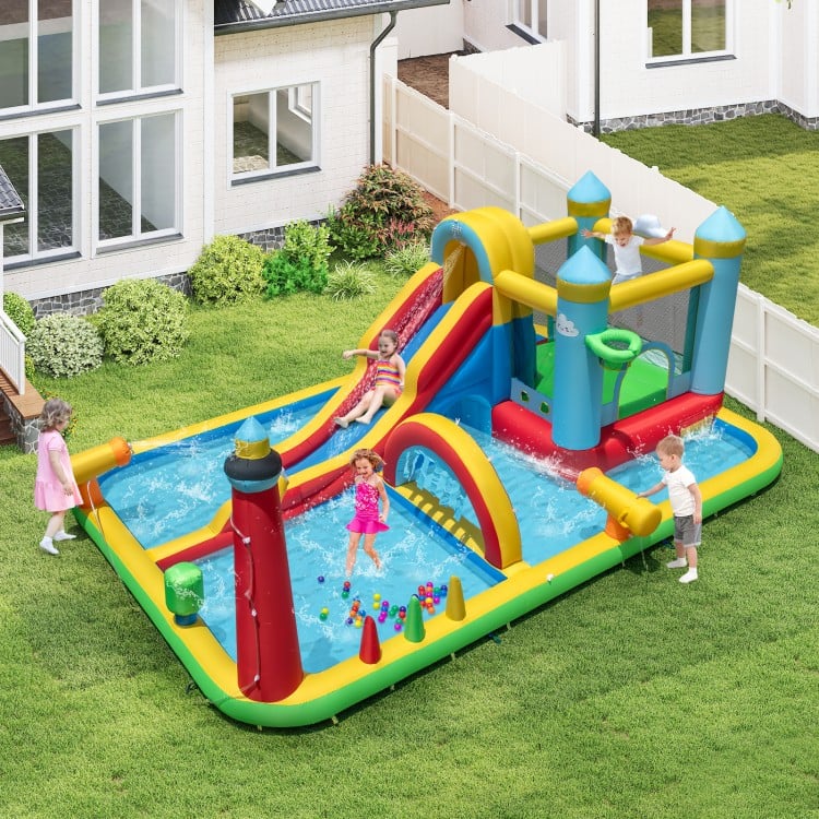 Inflatable Water Slide Giant Water Park with Long Slide, 750W Blower