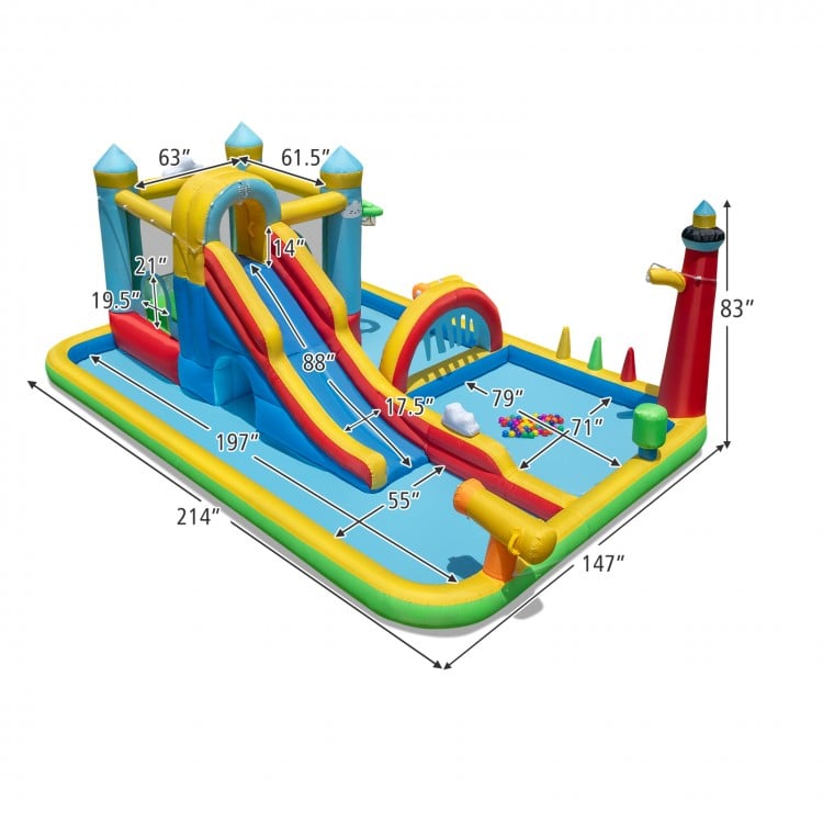 Inflatable Water Slide Giant Water Park with Long Slide, 750W Blower
