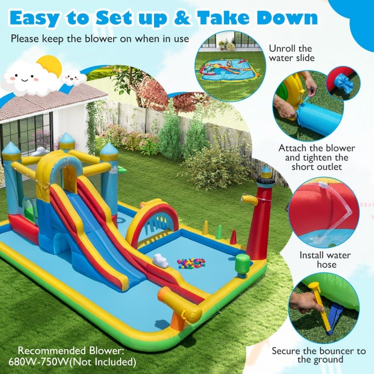 Inflatable Water Slide Giant Water Park with Long Slide Jumping Area
