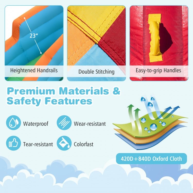 Inflatable Water Slide Park 6-in-1 Giant Bounce House with Long Slide Splash Pool Climbing Wall