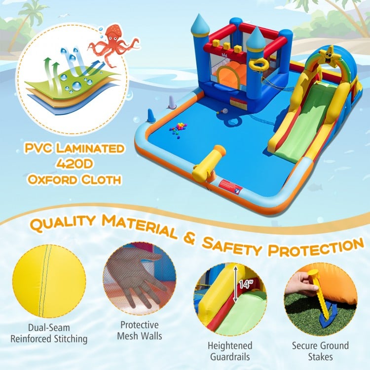 Inflatable Water Slide Park Bouncy Castle with Climbing Wall with 735W Blower