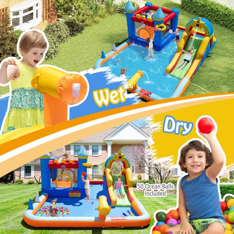 Inflatable Water Slide Park Bouncy Castle with Climbing Wall with 750W Blower