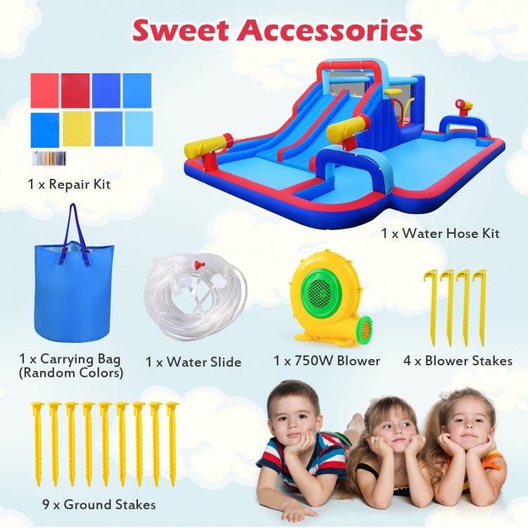 Inflatable Water Slide Park Giant Bounce House with Double Slides with 750W blower