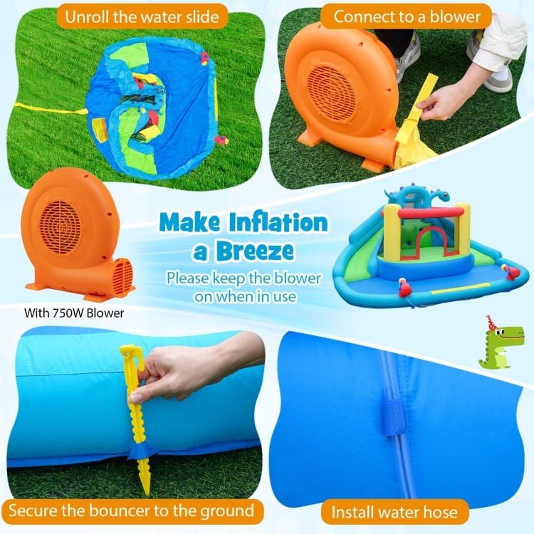 Inflatable Water Slide Park Dinosaur-themed Kids Inflatable Bounce House with Double Slides