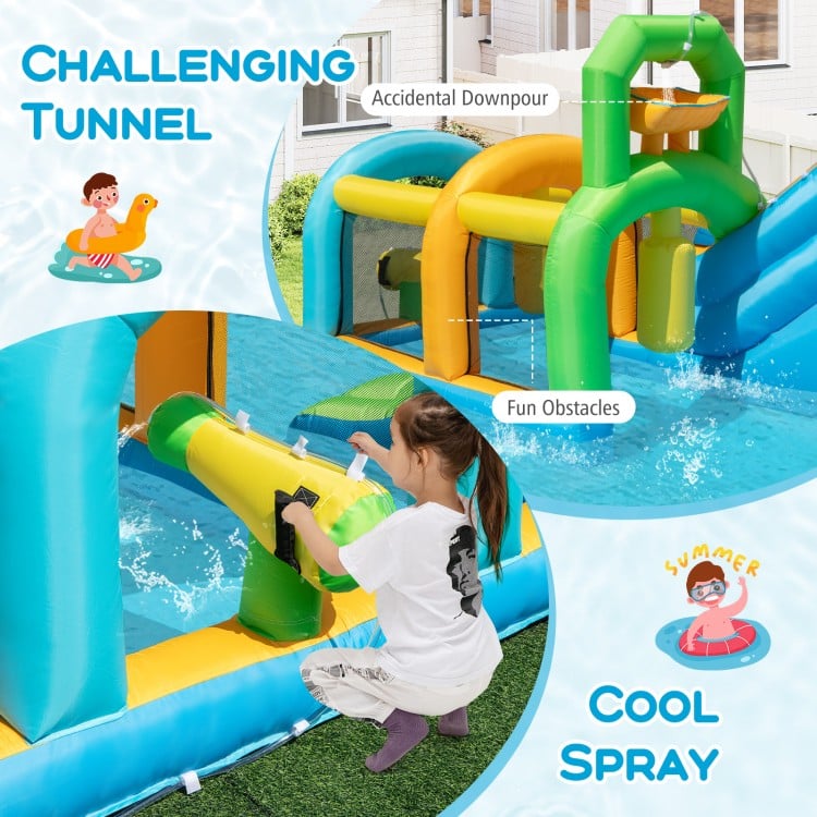 Inflatable Water Slide Tropical Theme Dual Slide Aqua Park with 735W Blower