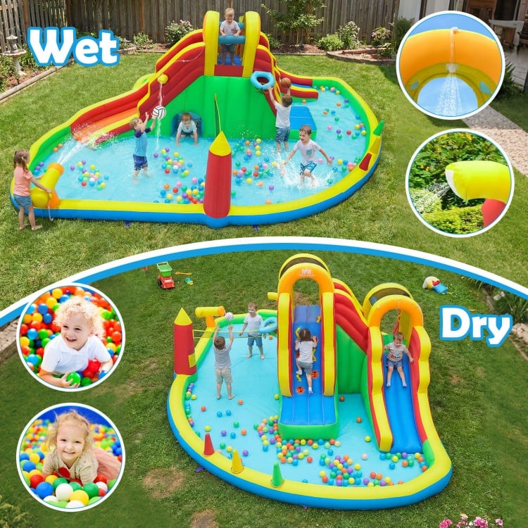 Inflatable Water Slide Park with 2 Long Slides and Climbing Walls for Yard Party
