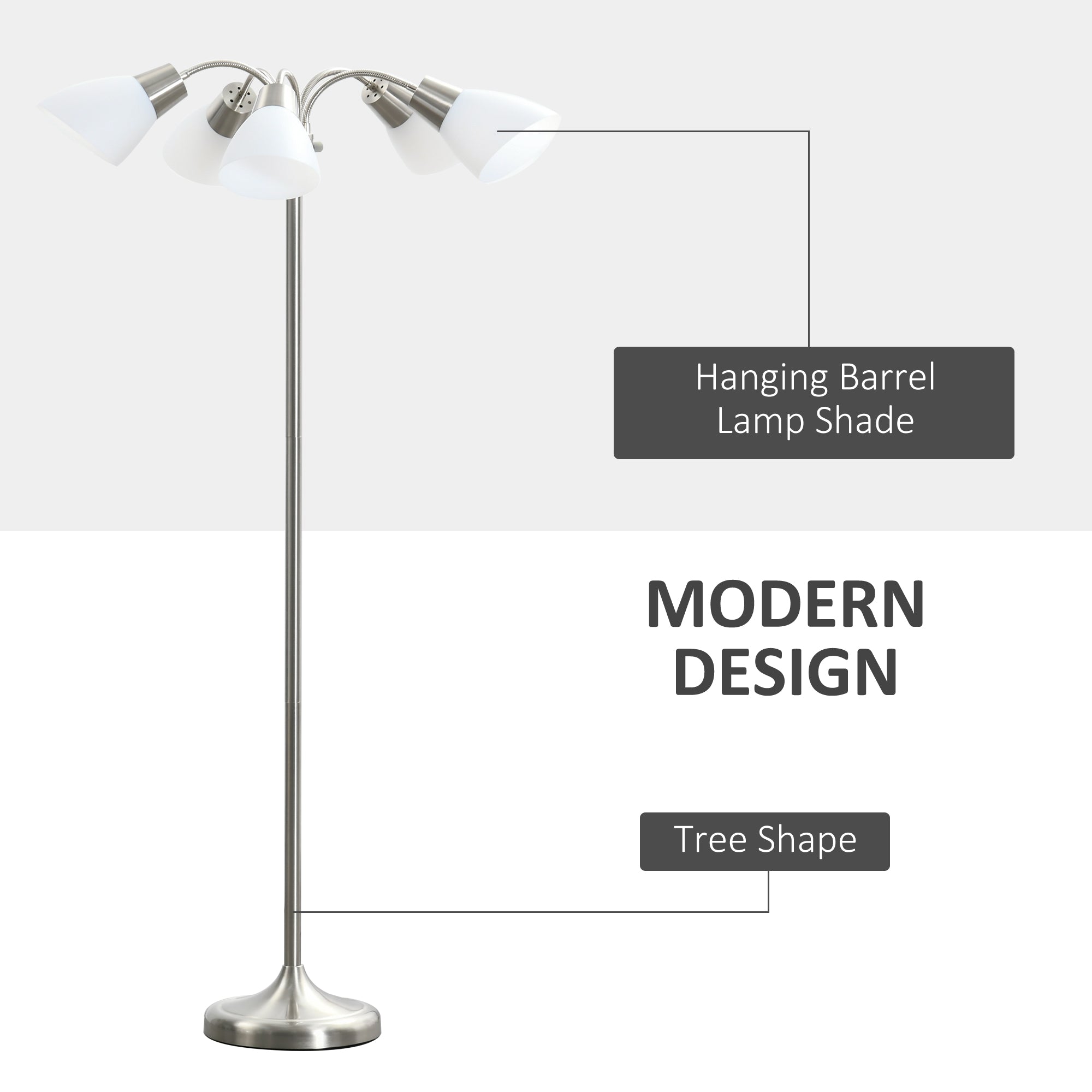 HOMCOM Arc Tree Floor Lamp 5 Adjustable Rotating Lights Modern Gooseneck Reading Bronze