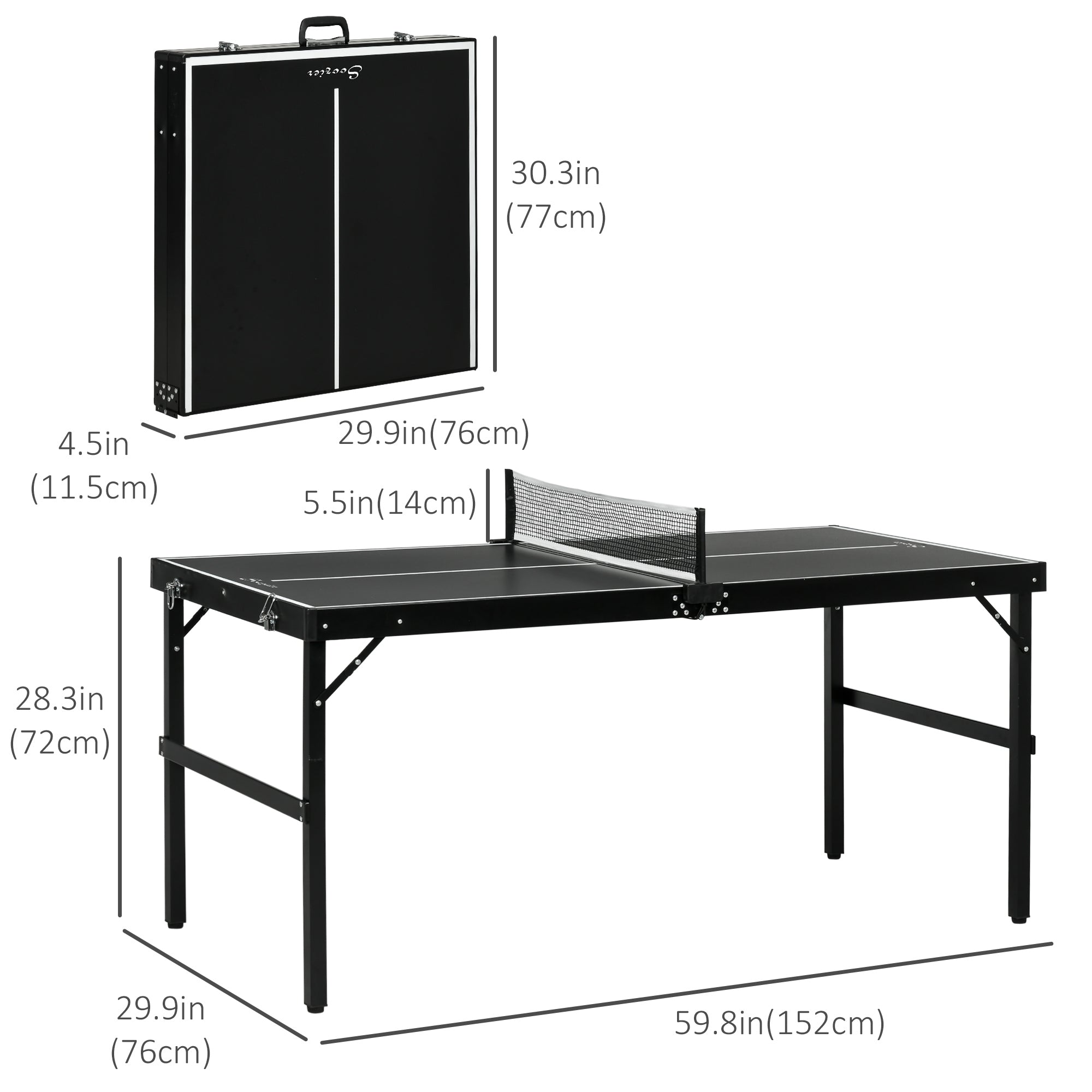 Soozier Mid-size Folding Table Tennis Table with Aluminium Frame, Portable Outdoor Ping Pong Table with Net, Black