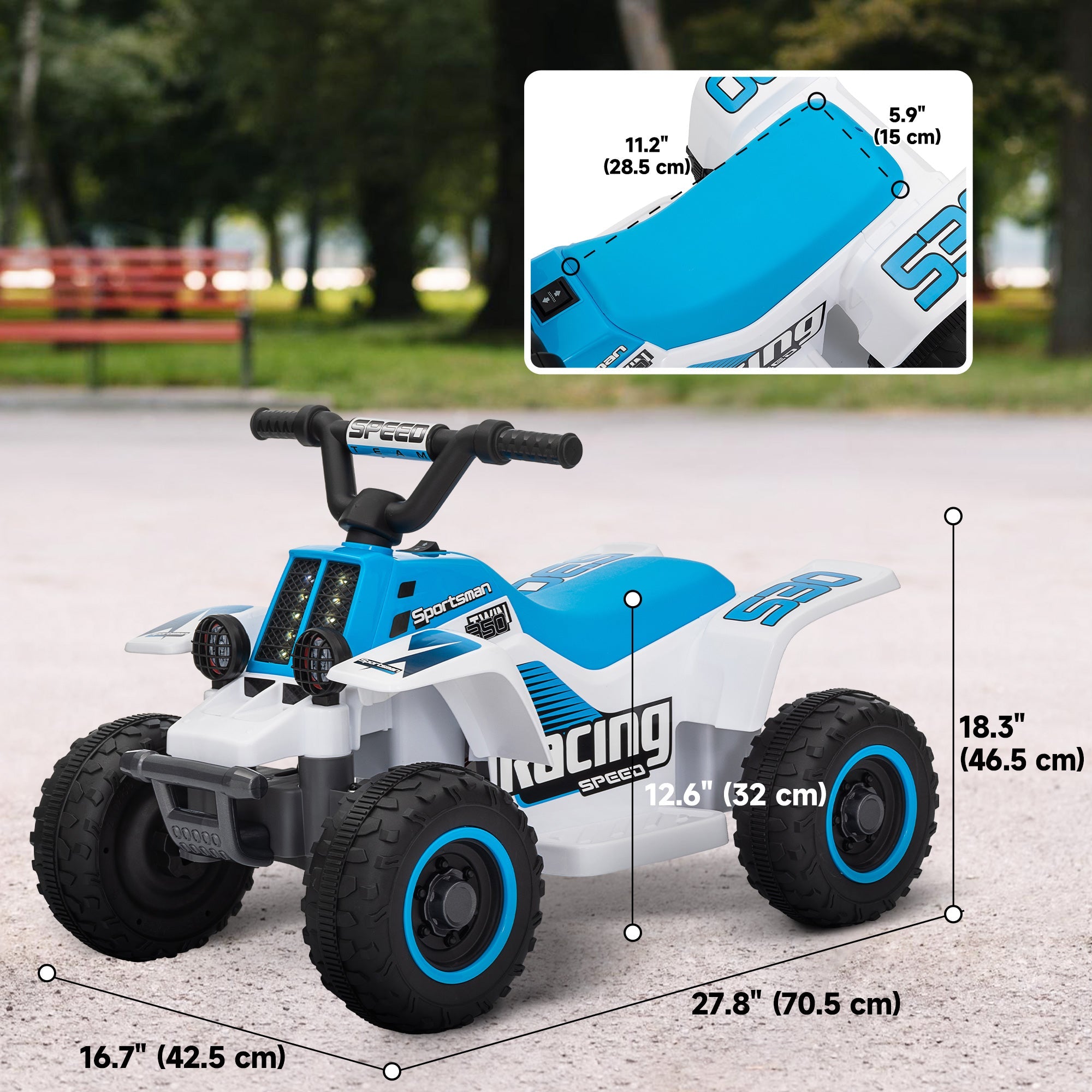 Qaba 6V Kids ATV Quad, 4 Wheeler Battery Powered Electric Ride on Car w/ Lights, Forward Backward, for 3-6 Years, White