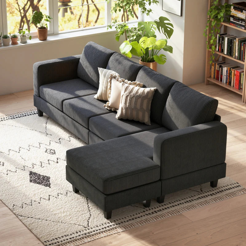 L Shaped Couch, L Shape Sofa with Chaise Lounge and Spring Cushion for Living Room, Bedroom, Charcoal Grey