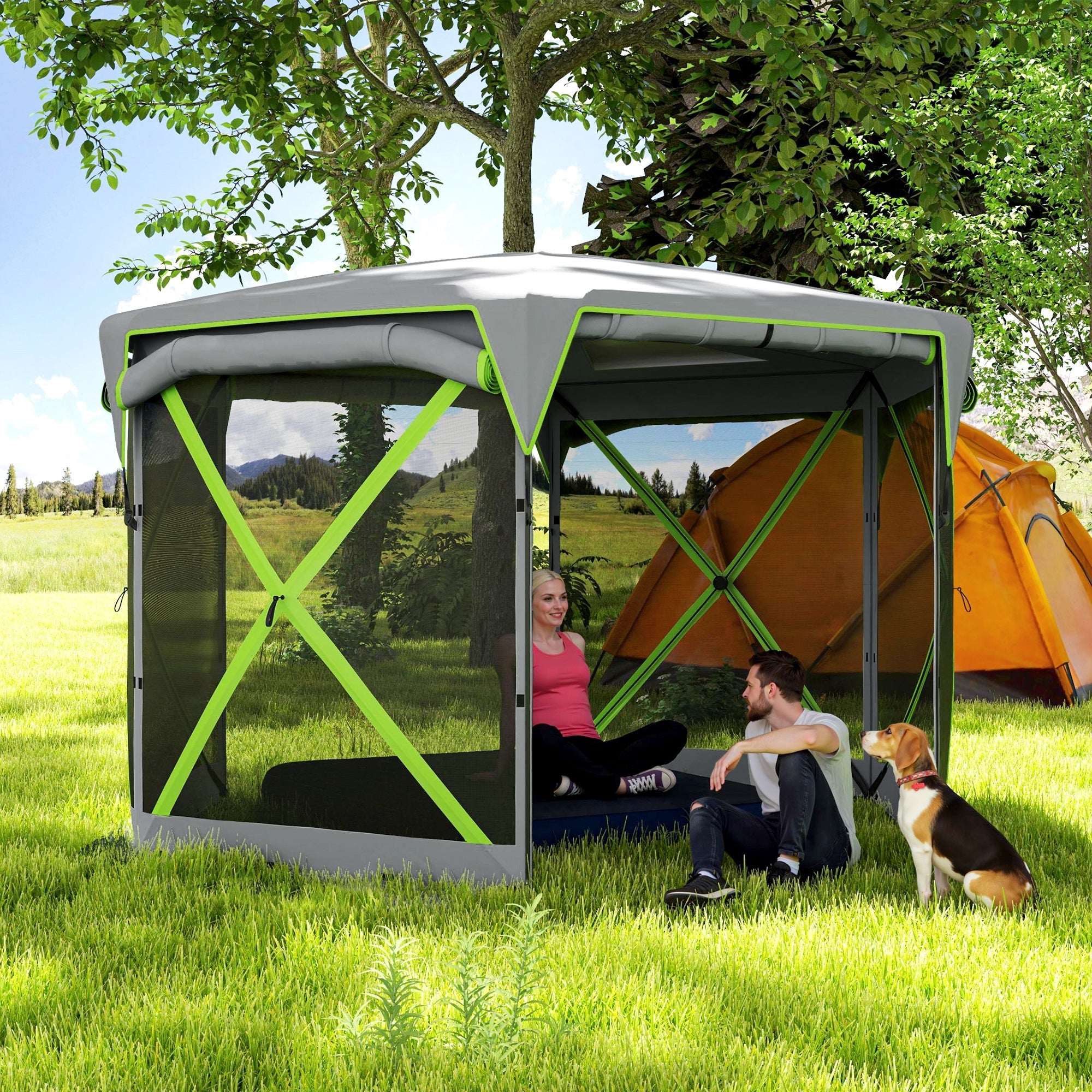 Outsunny 11 x11ft Pop Up Gazebo, Outdoor Camping Tent with Removable Roof & Roll-Up Wind Panels for Backyard & Campsite
