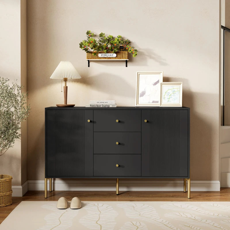 Buffet Cabinet, Modern Sideboard with 3 Soft-Close Drawers and 2 Adjustable Shelves for Living Room, Kitchen, Black