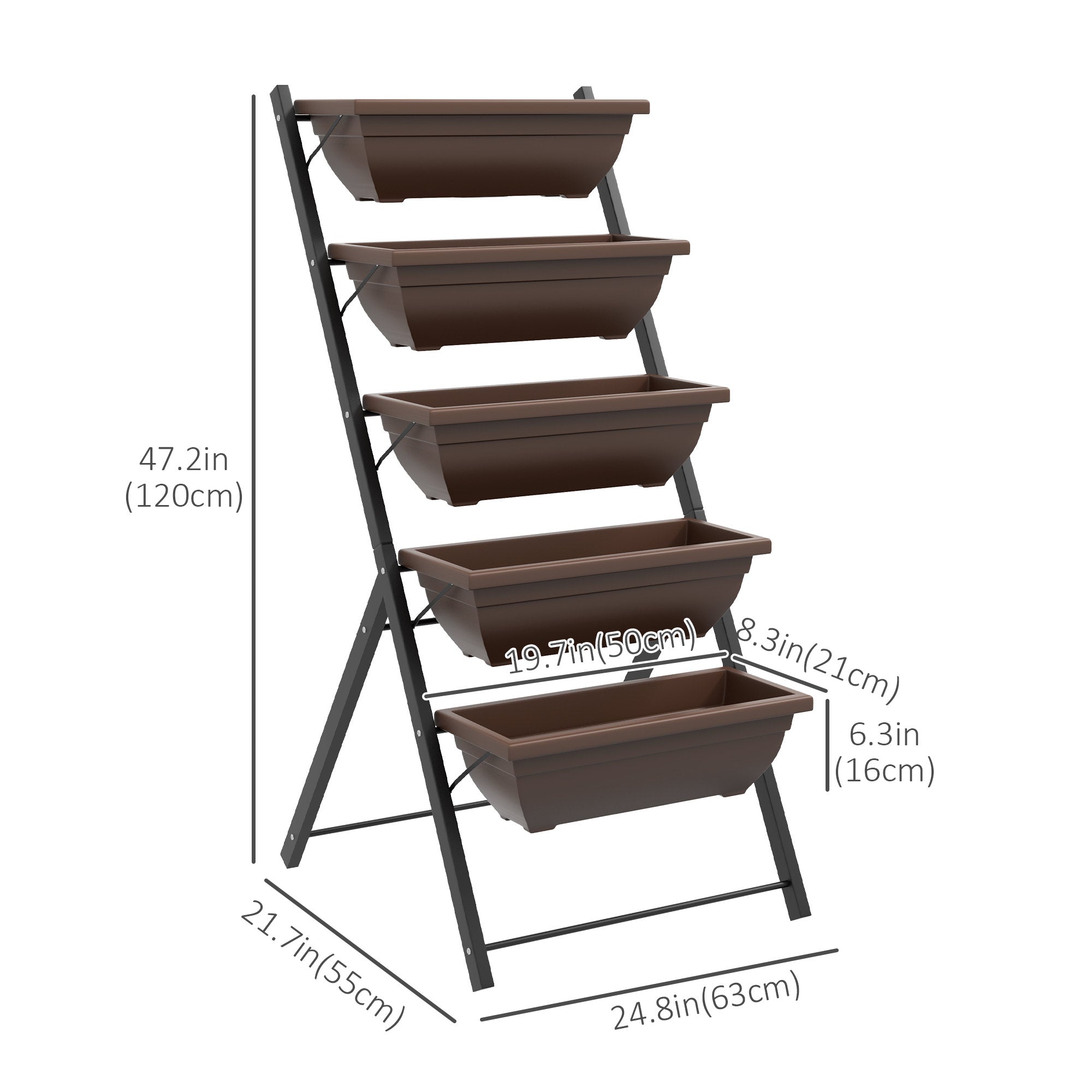 Outsunny 5-Tier Elevated Garden Bed Outdoor 5 Planter Boxes, Plant Stand, Drainage Holes, in Brown