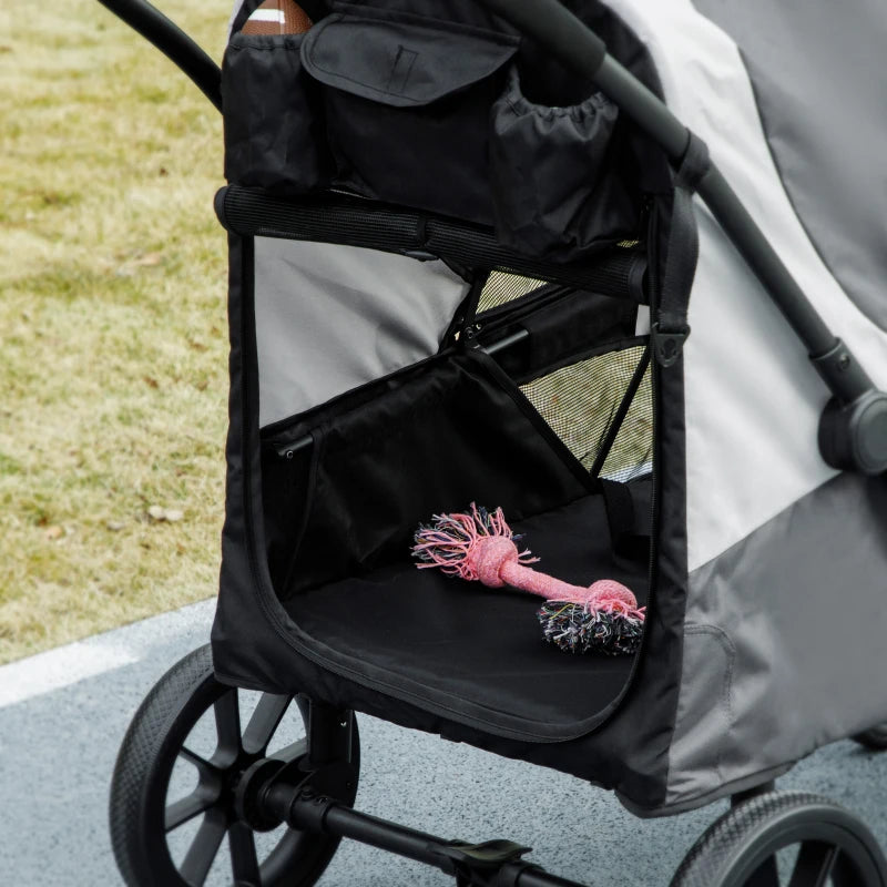 Foldable Pet Stroller for Large Dogs with Four Big Wheels, Shock-Absorbing Frame, Safety Leashes, Brakes, Dark Grey