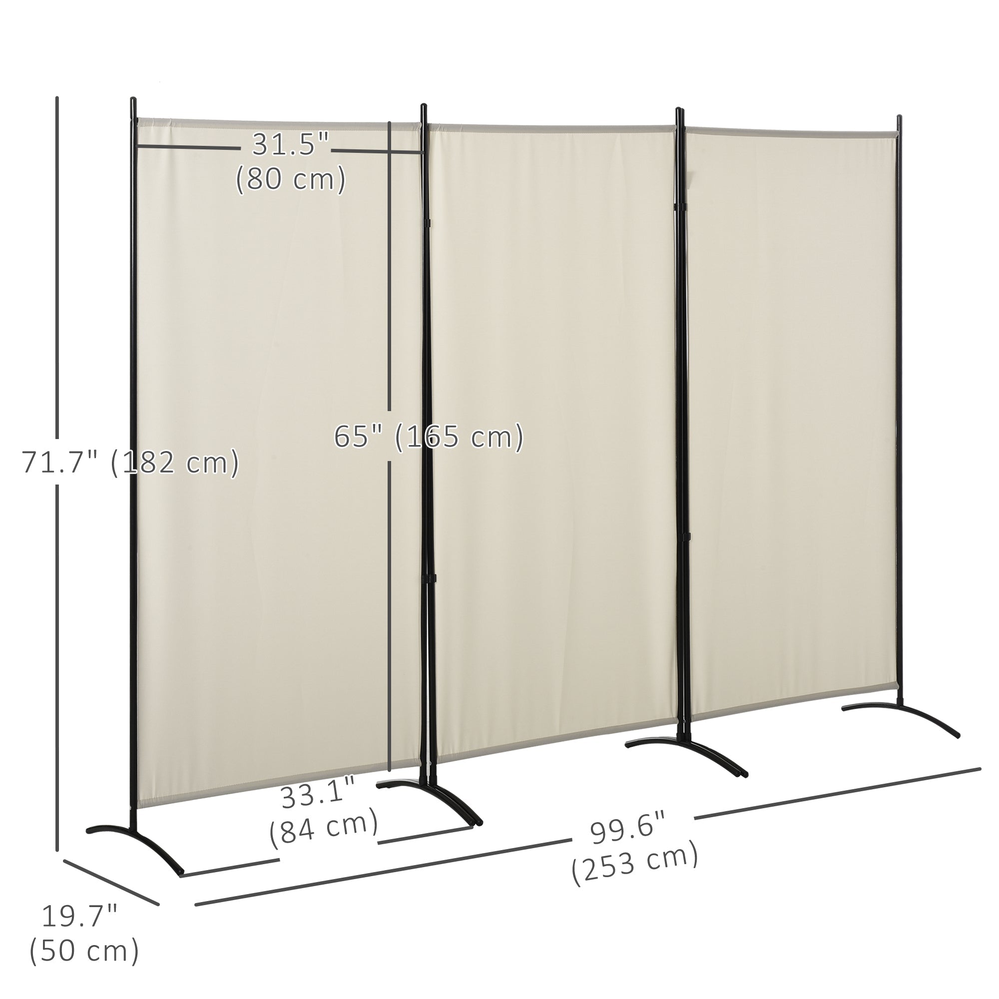 HOMCOM Discreet Division: 6' 3-Panel Double Hinged Folding Wall Privacy Screen for Indoor Home Office, Beige Finish
