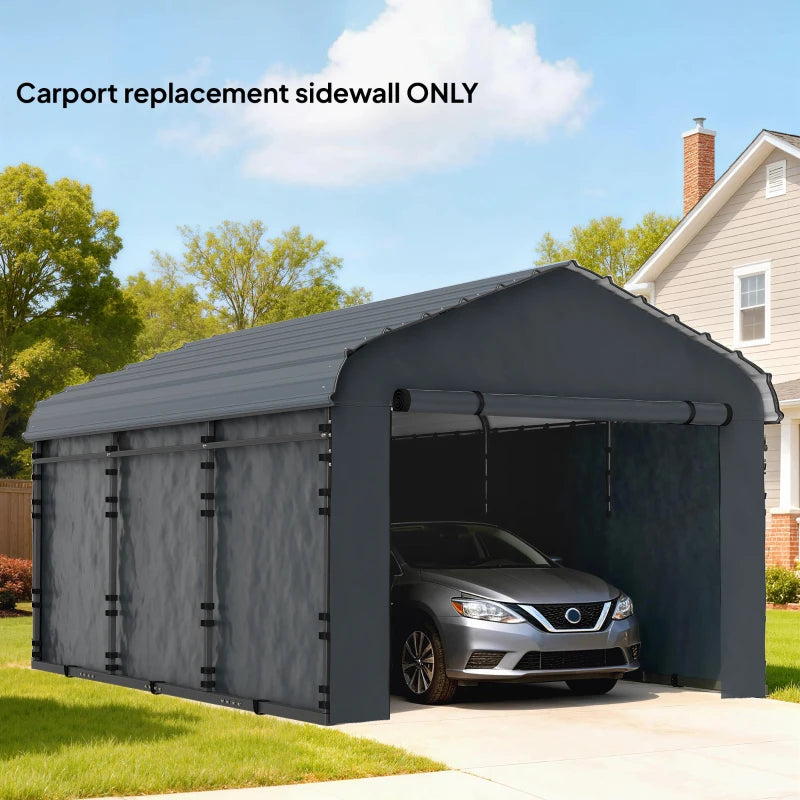 Carport Replacement Canopy Cover Sidewalls for 12' x 20' Carport, UPF50+ Waterproof Garage Car Shelter Tarp, Dark Grey