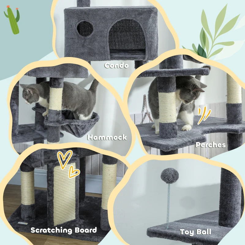 91"-98" Floor to Ceiling Cat Tree with 2 Condos, Hammock and Sisal Scratching Posts, for Indoor, Dark Grey