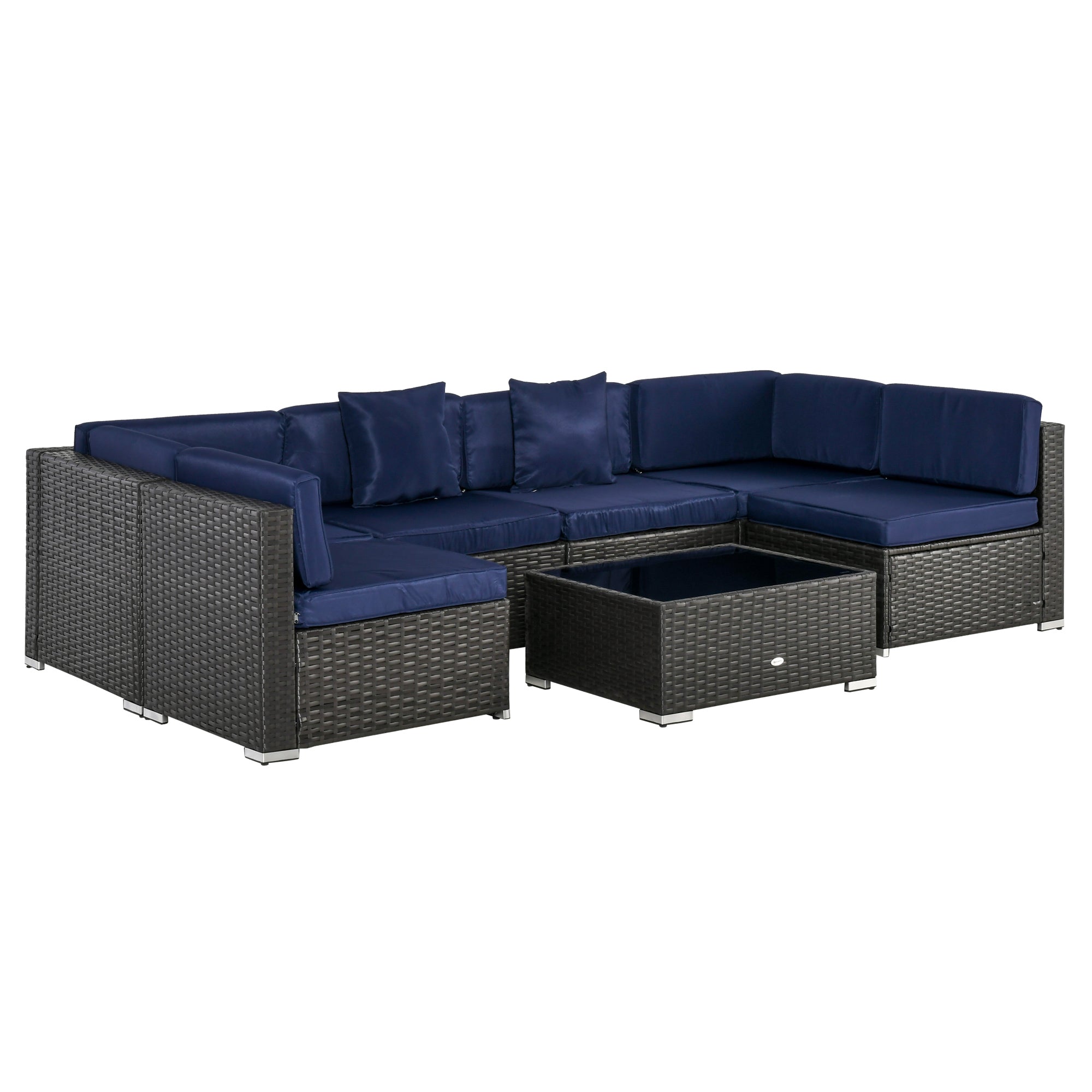 Outsunny Patio Dining Sets, 7-Piece Outdoor Sofa Set with Deep-Seat Cushions for All Weather Backyard Leisure, Navy Blue
