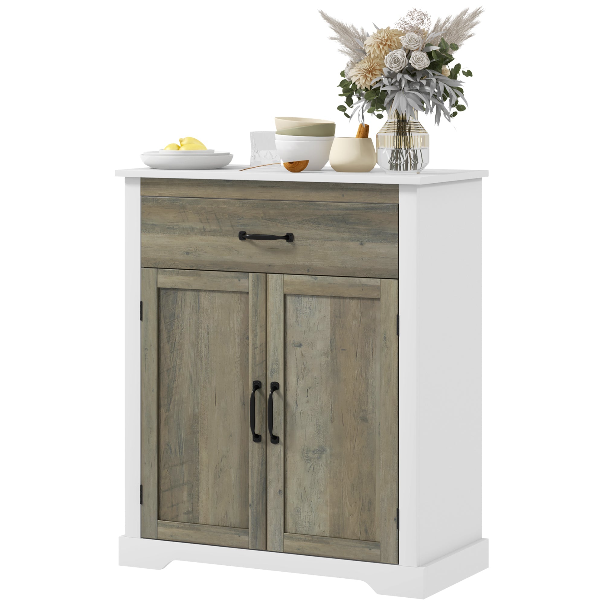 HOMCOM Sideboard Buffet Cabinet, Storage Cabinet with Drawer, Double Doors and Adjustable Shelf, White