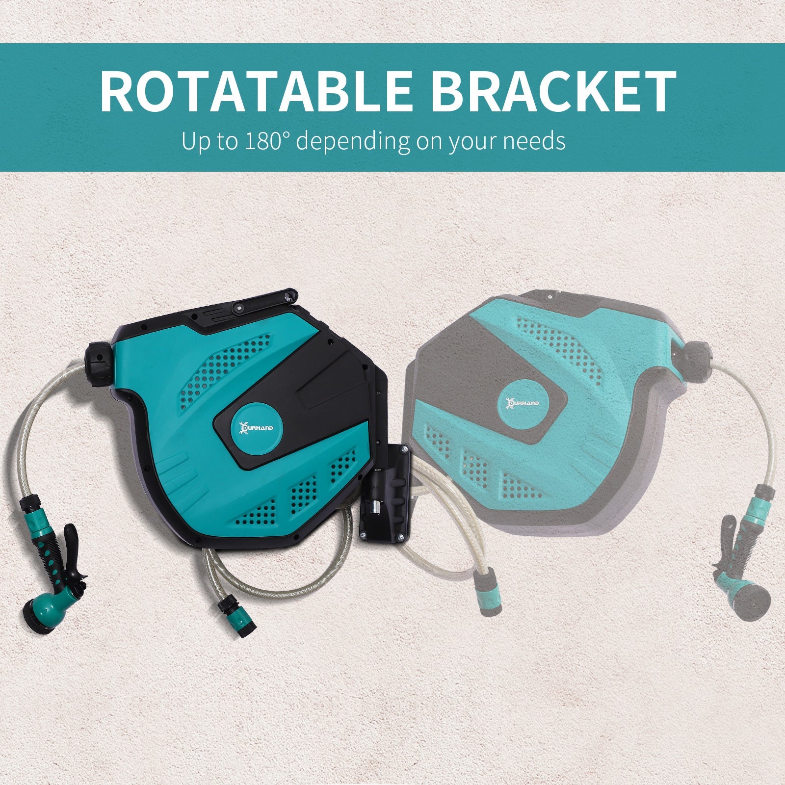 Outsunny Retractable Garden Hose Reel 5/8 inch x 49 ft Wall Mounted with Automatic Rewind, 180° Swivel Bracket, Any Length Lock